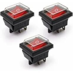 3Pcs Interrupteur à Bascule Lumière Rouge ON/OFF Avec Couvercle étanche 16 A/250 V 20 A/125 V CA(DPST)