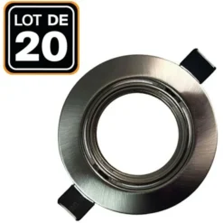 EUROPALAMP Lot De 20 Collerettes Supports Encastrables Orientables Spot LED Rond Alu Brossé - Diametre 90mm - Trou De Perçage 65mm