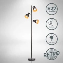 Lampadaire Design Métal 3 Spots Noir-doré Vintage Retro Spots Orientables Pivotables