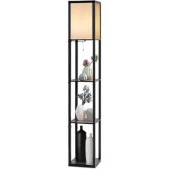 COSTWAY Lampadaire Sur Pied Salon/Lampe Salon-160 Cm Avec 3 Etagère/Lampe Etagère 4 Niveau MDF-Design Scandinave (Ampoule Non Inclus) 220-240V,60W