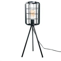 Lampe De Table, à Poser Salon, Trépied Chambre, Bureau Métal Industrielle Noir Abat-Jour Forme Cage H 61 CM - Luminaire D'intérieur