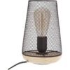 Lampe à Poser Grille Et Bois Noir Hauteur 23 Cm