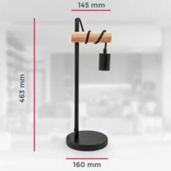 B.K.Licht Lampe De Chevet Design Rétro Industriel Bois & Métal éclairage Salon & Chamber Lampe à Poser Douille E27 Noir -Éclairage Domestique 25966365 4