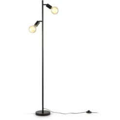 B.K.Licht Lampadaire Rétro Industriel, Pour 2 Ampoules LED E27 De Max 10W (non Fournies), Spots Orientables, éclairage Salon, Salle à Manger, Chambre, Métal Noir