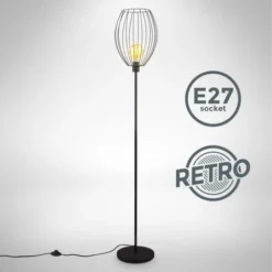 Retro Lampadaire Avec Abat-jour I Interrupteur à Pédale I Hauteur 159,6 Cm I E27 I Métal I Noir I Sans Ampoule