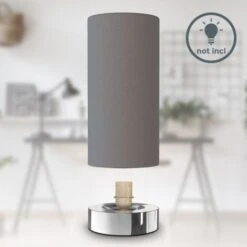 Lampe De Table En Tissu Gris I Fonction Tactile I 3 Fois Gradable I E14 I Socle Chromé I Sans Ampoule -Éclairage Domestique 30191586 4
