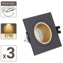 Xanlite - Lot 3 Spots GU10 50W 2700K Carré Orientable Noir Et Or IP20 - PACK3SP50CANO -Éclairage Domestique 31819498 5
