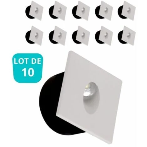 Lot De 10 Spots LED Muraux Carré Blanc 3W 4000K 1 Lot De 10 Spots LED Muraux Carré Blanc 3W 4000K