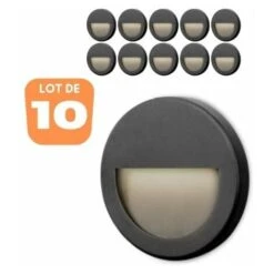 Lot De 10 Spots LED Mural VEKTAB2 Rond Noir 3W 3000K IP65