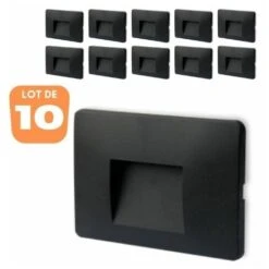 Lot De 10 Spots LED Mural VEKTAB4 Carré Noir 3W 3000K IP65