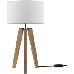 Paco Home Lampadaire Lampe De Bureau Pied Vintage Lampe Salon Style Scandinave E27  Blanc (Ø28 Cm),  Lampe De Table Bois