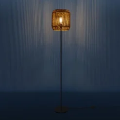 Paco Home Lampadaire Moderne Salon Chambre Aspect Rotin Boho Corbeille Lampadaire E27  Un Pied Noir,  Beige (Ø28 Cm) -Éclairage Domestique 50674262 3