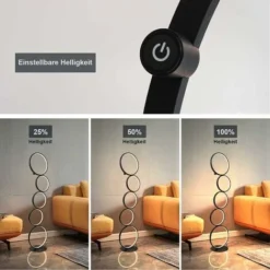ZMH LED Lampadaire Dimmable Lampadaire Moderne 32W Interrupteur Tactile Lampadaire Blanc Chaud 3000K Aluminium Uplighter 5 Lumières Lampadaire Noir En Forme D'anneau Pour Chambre Salon étude 110cm-noi -Éclairage Domestique 51585734 4