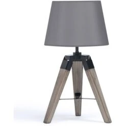 Lot De 2 Lampes De Chevet Trépied HILDA En Bois Foncé Grises -Éclairage Domestique 5173033 5