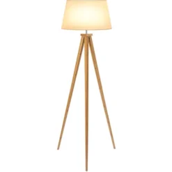 HOMCOM Lampadaire Trépied Design Scandinave Dim. 59L X 59l X 152H Cm 40 W Max. Piètement Bambou Effilé Abat-jour Toile Aspect Lin Beige