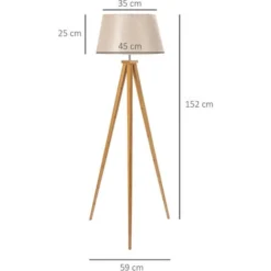 HOMCOM Lampadaire Trépied Design Scandinave Dim. 59L X 59l X 152H Cm 40 W Max. Piètement Bambou Effilé Abat-jour Toile Aspect Lin Beige -Éclairage Domestique 53570034 3