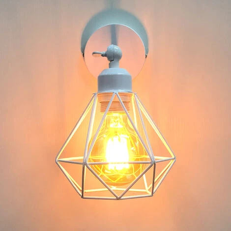 Applique Murale Diamant Intérieur Industriel Réglable En Métal , Stoex Vintage Éclairage Mural Cage E27, Luminaire Murale Max 60W Pour Chambre Cuisine Salle à Manger, Blanc 1 Applique Murale Diamant Intérieur Industriel Réglable En Métal , Stoex Vintage Éclairage Mural Cage E27, Luminaire Murale Max 60W Pour Chambre Cuisine Salle à Manger, Blanc