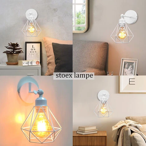 Applique Murale Diamant Intérieur Industriel Réglable En Métal , Stoex Vintage Éclairage Mural Cage E27, Luminaire Murale Max 60W Pour Chambre Cuisine Salle à Manger, Blanc 4 Applique Murale Diamant Intérieur Industriel Réglable En Métal , Stoex Vintage Éclairage Mural Cage E27, Luminaire Murale Max 60W Pour Chambre Cuisine Salle à Manger, Blanc – Image 4