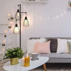 GOPLUS Lampadaire Industriel En Metal A 3 Tetes En Forme De Larme, Lampe A Pied Debout De Design Retro Et Hauteur 170 CM, Lampadaire D’Arbre Rustique Pour Salon, Cuisine, Noir(Ampoule Non Inclus) -Éclairage Domestique 55943215 4