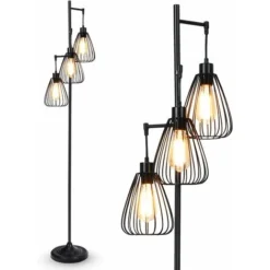 GOPLUS Lampadaire Industriel En Metal A 3 Tetes En Forme De Larme, Lampe A Pied Debout De Design Retro Et Hauteur 170 CM, Lampadaire D’Arbre Rustique Pour Salon, Cuisine, Noir(Ampoule Non Inclus) -Éclairage Domestique 55943215 5