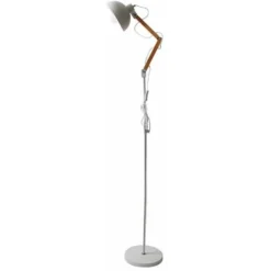 Lampadaire Métal Industriel Sur Pied En Bois - H.150cm - Blanc -