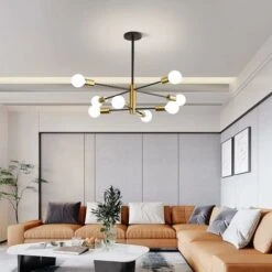 Suspension Luminaire, Lustre Salon Moderne, Noir-doré 8 Lumières E27 Base, Réglage De Rotation 360° Lustre Industriel En Métal Pour Salon Chambre Salle à Manger, (sans Ampoules) -Éclairage Domestique 56697019 4