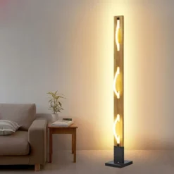 Lampadaire LED Blanc Chaud Spirale Moderne Unique,luminaire Ondulé Idéal Pour Une Chambre, Un Salon Ou Une Salle à Manger, Lampe Sur Pied Design Bois Naturel En Métal Éclairage Intérieur Décoration