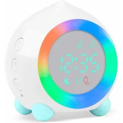 Réveil Enfant Lumineux LED Numerique Lampe Réveil Veilleuse Fille Garcons Jour Nuit Enfant Volume Réglable Snooze Réveil En USB Charge（Blanc）