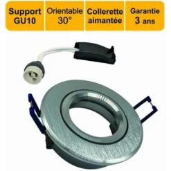 Support Spot Chrome Encastrable Orientable Aimanté + Douille GU10 Inclus - Garantie 3 Ans