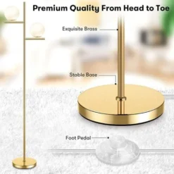 Lampadaire Sur Pied Salon 165cm Avec Abat-jour En Verre Lampadaire Moderne Pour Salon Chambre Bureau Or Ampoule E27 Non Inclue -Éclairage Domestique 59039186 3