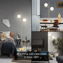 Lampadaire Sur Pied Salon 165cm Avec Abat-jour En Verre Lampadaire Moderne Pour Salon Chambre Bureau Or Ampoule E27 Non Inclue -Éclairage Domestique 59039186 4