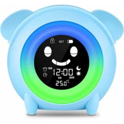 ZOLGINAH Réveil Enfant, Reveil Enfant Educatif Jour/Nuit, Reveil Lumière Avec 5 Couleurs Veilleuse Lampe De Table Et Rappel De Musique, Affichage De Heure Et Température Intérieure (avec EU Plug) [Cla