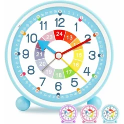 ZOLGINAH Réveil Enfant Analogique Garçon Fille Silencieux Horloges De Table Alimentées Par Batterie Sans Coutil De Chevet Grande Fonction Lumineuse Snooze Light Pour Bureau De Chambre- Bleu-271