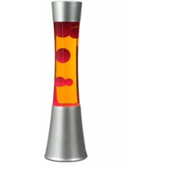 Lampe à Lave Au Design Rétro Gris Métallisé Avec Liquide Orange Et Cire Rouge H:39 Cm G9 - Rouge, Orange, Argent