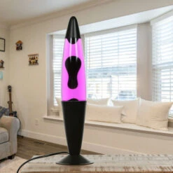 Lampe à Lave Jenny Noire Au Design Vintage En Style Rétro Avec Liquide Rosa Et Cire Violette H:42cm - Violet, Rose, Noir