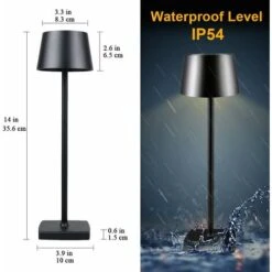 ZOLGINAH Lampe De Table LED Sans Fil Rechargeable, Lampe De Bureau Alimentée Par Batterie 5200mAh, Lumière Portative En Métal USB, Mini Petite Lampe De Chevet Pour Restaurant Extérieur Bar Café, Noir -Éclairage Domestique 65207780 4