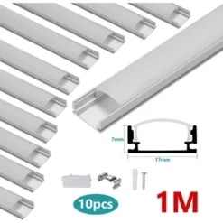 SWANEW 10x1M Profilé Aluminium LED Angle Anodisé Diffuseur Laiteux Pour Ruban Bande LED Couvercle Blanc Opaque Forme En U