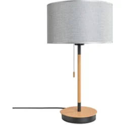 Paco Home Lampadaire Salon Abat-Jour Tissu Lampe À Poser Textile E27 Veilleuse Gris (Ø28cm), Lampe De Table - Noir