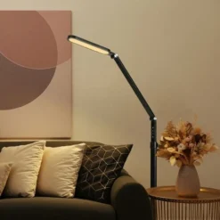 Puluomis 2 En 1 Lampadaire En Bois LED Lampe De Lecture Debout Pour Le Travail Et L'artisanat, Avec Variateur De Lumière