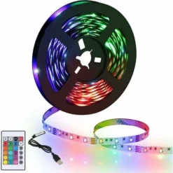 Ruban LED 5M, LED Chambre RGB Lumineuse Flexible, Bande LED Lumière LED Multicolore Avec Télécommande Pour Chambre, Cuisine, TV, Fête