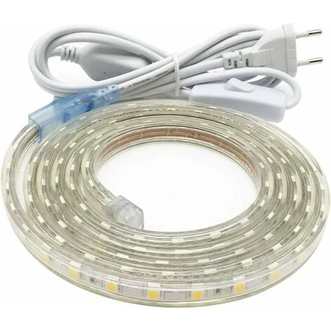 Ruban Led 3M, Très Lumineux Bandeau Led 220v Avec Interrupteur,5050 IP65 Etanche, Blanc Chaud 1 Ruban Led 3M, Très Lumineux Bandeau Led 220v Avec Interrupteur,5050 IP65 Etanche, Blanc Chaud