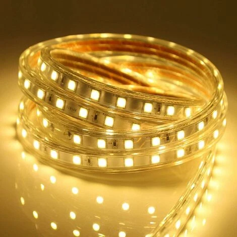 Ruban Led 3M, Très Lumineux Bandeau Led 220v Avec Interrupteur,5050 IP65 Etanche, Blanc Chaud 3 Ruban Led 3M, Très Lumineux Bandeau Led 220v Avec Interrupteur,5050 IP65 Etanche, Blanc Chaud – Image 3