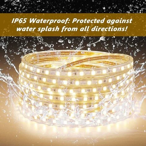 Ruban Led 3M, Très Lumineux Bandeau Led 220v Avec Interrupteur,5050 IP65 Etanche, Blanc Chaud 5 Ruban Led 3M, Très Lumineux Bandeau Led 220v Avec Interrupteur,5050 IP65 Etanche, Blanc Chaud – Image 5