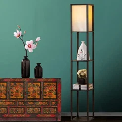 Hofuton Lampadaire Sur Pied 159 Cm En Bois Avec 3 Etagères Et Abat-jour En Tissu, Idéal Pour Salon Et Chambre -Éclairage Domestique 71366859 5