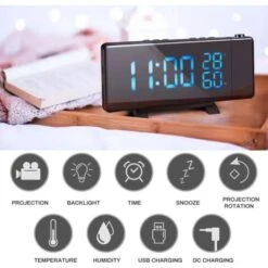 Nouveau Réveil à Projection - Radio-réveil Numérique FM à Luminosité Réglable Avec Deux Alarmes - Température, Hygromètre Fuienko -Éclairage Domestique 72449713 4
