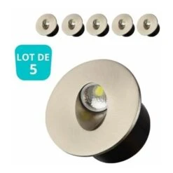 Lot De 5 Spots LED Muraux Rond Mat Chrome 3W 4000K