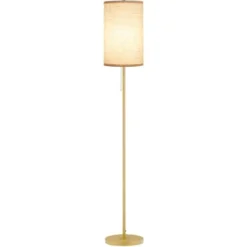 HOMCOM Lampadaire Design Néo-rétro 40 W Max. Piètement Mât Acier Doré Abat-jour Lin Crème