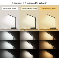 Lampe De Bureau LED Dimmable, 3 Modes - 3 Niveaux De Luminosité - Affichage LCD -Fonction De Charge Sans Fil - Protection Des Yeux -Éclairage Domestique 76013618 3