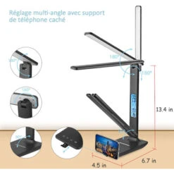 Lampe De Bureau LED Dimmable, 3 Modes - 3 Niveaux De Luminosité - Affichage LCD -Fonction De Charge Sans Fil - Protection Des Yeux -Éclairage Domestique 76013618 4