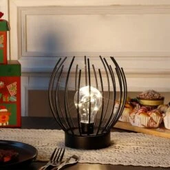 Lampe De Table à Cage En Métal Lampe Sans Fil à Piles Avec Ampoule LED De Style Edison Idéal Pour Les Mariages, Les Fêtes, Les événements De Patio Pour L'intérieur à L'extérieur -Éclairage Domestique 77649261 4